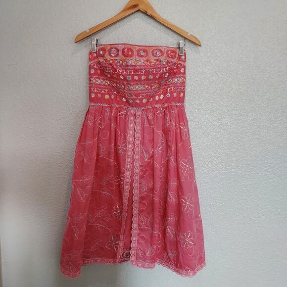 Cynthia Steffe Pink Embroidered Floral Tube Top Dress Size 10 - Picture 2 of 13